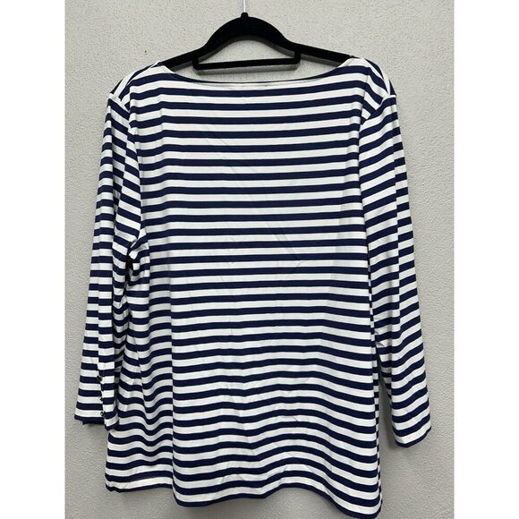 Talbots Scuba Knit Blue-Striped Top Size XL Petite Scoop Neck Nautical Coastal - Picture 2 of 5